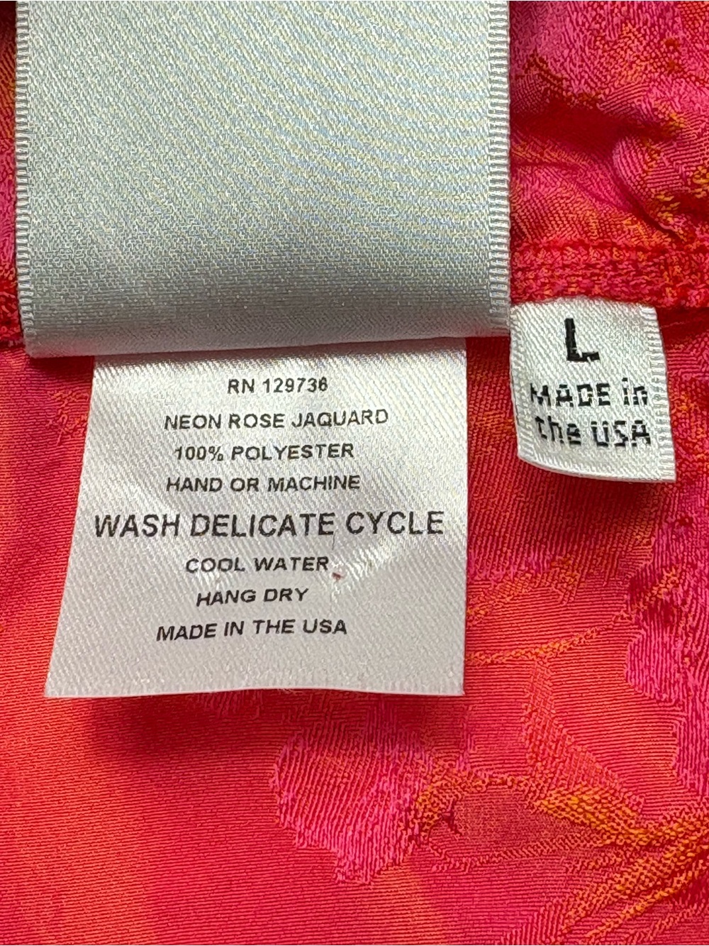 Finley Crosby Top Neon Rose Floral Jacquard Ruffle Neck Blouse Pink Orange L - Picture 11 of 11